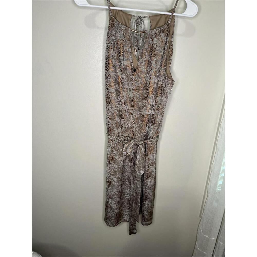 White House Black Market Dress Women's M Tan Bronze Tie Waist Sleeveless Lined